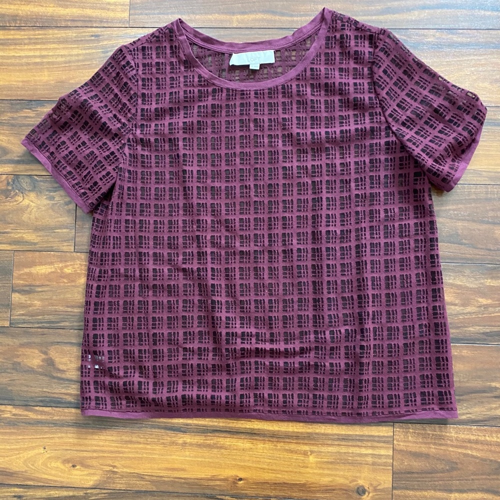 XL Loft Burgundy/Black Plaid Top